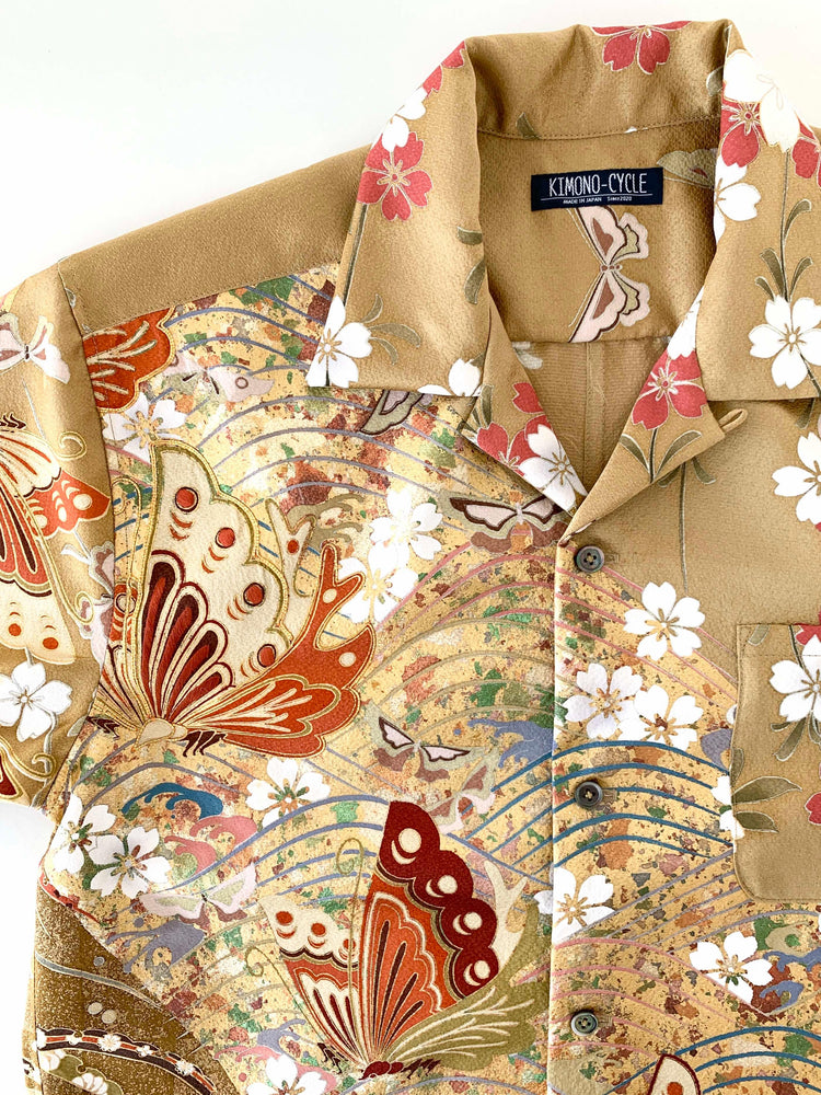 着物アロハシャツ「桜に惹かれる蝶々 A」AH100118 - 着物アロハシャツ専門店｜KIMONO-CYCLE