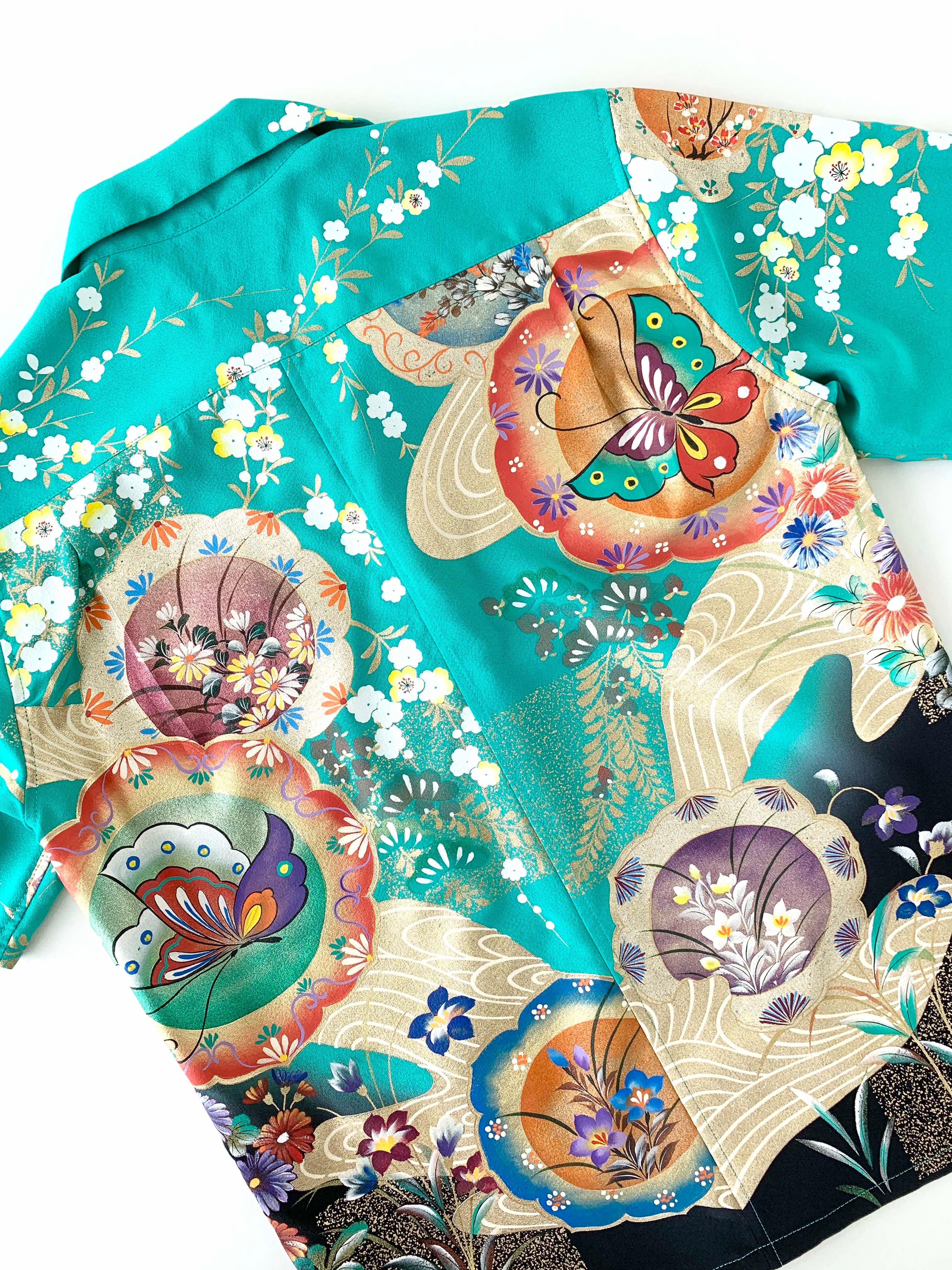 着物アロハシャツ「浮遊する蝶々A」AH100146 - 着物アロハシャツ専門店｜KIMONO-CYCLE