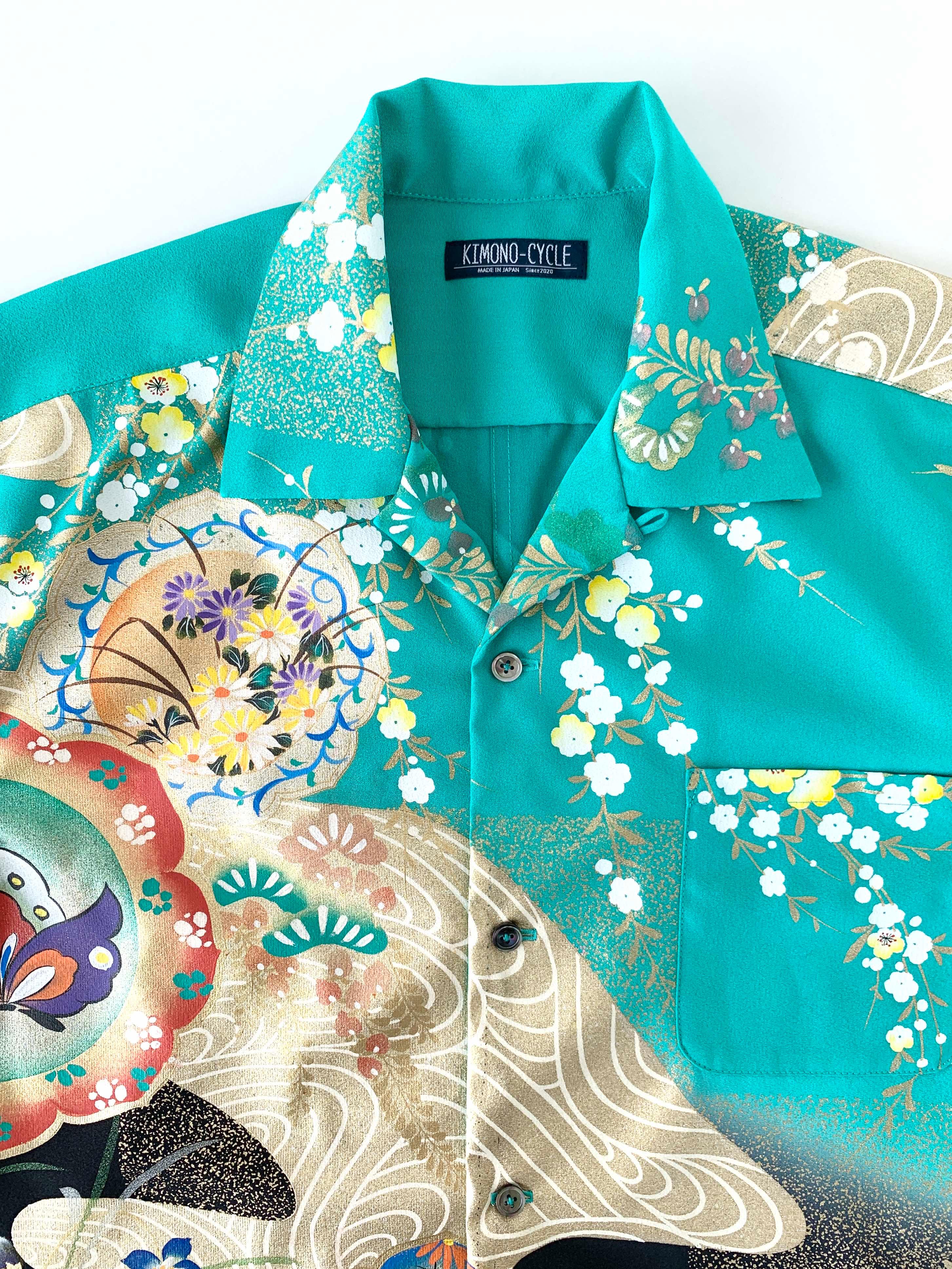 着物アロハシャツ「浮遊する蝶々B」AH100147 - 着物アロハシャツ専門店｜KIMONO-CYCLE