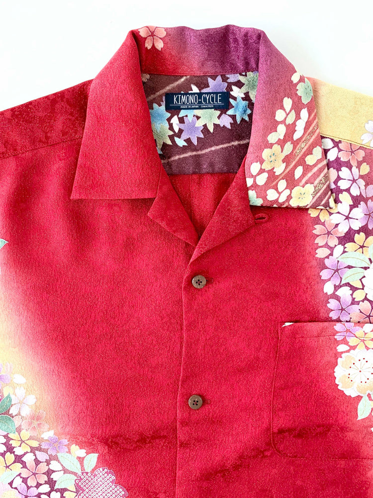 着物アロハシャツ「赤に流れ咲く花 B」AH100160 - 着物アロハシャツ専門店｜KIMONO-CYCLE