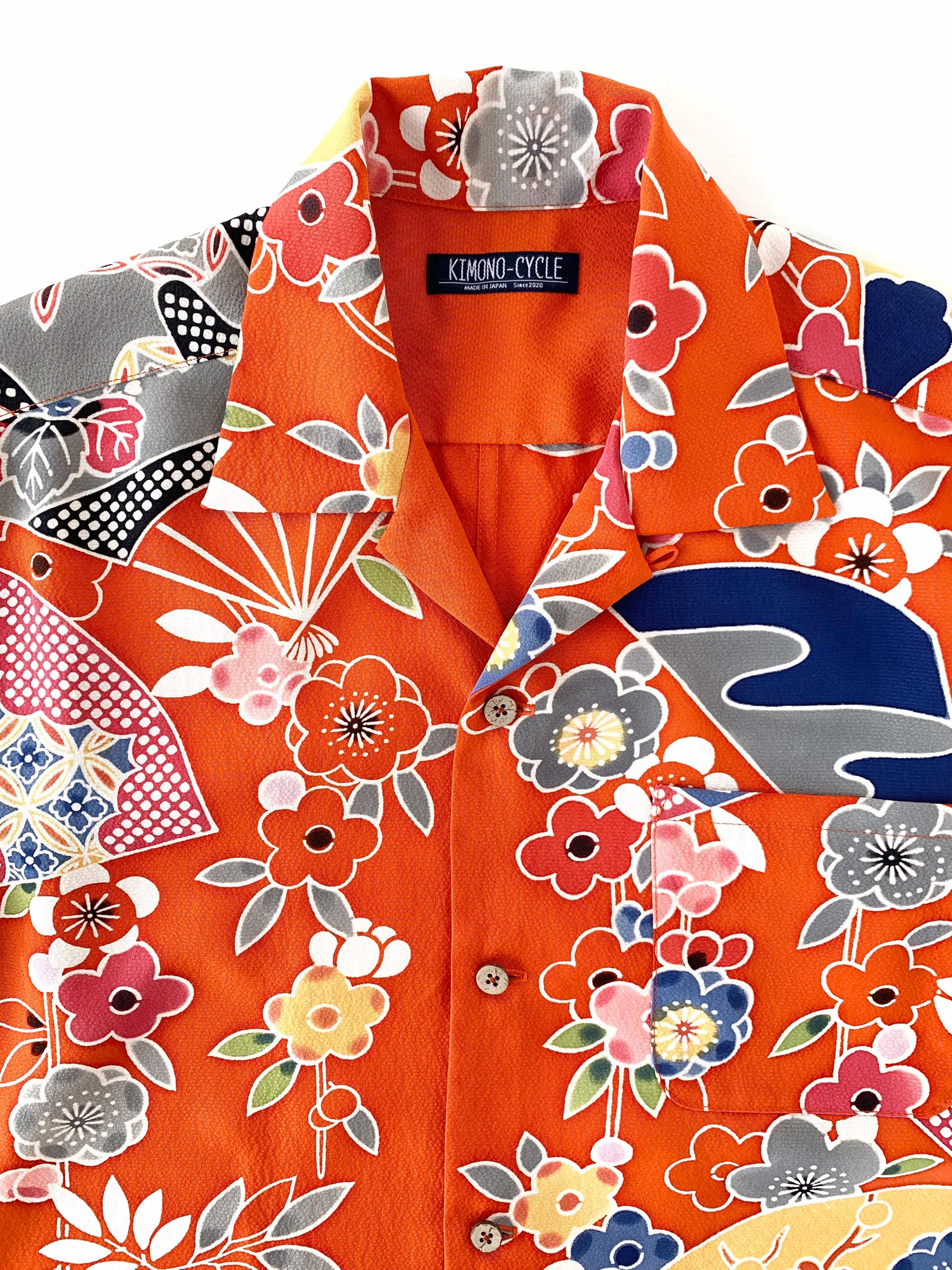 着物アロハシャツ「癒しの花の舞A」AH100184 - 着物アロハシャツ専門店｜KIMONO-CYCLE