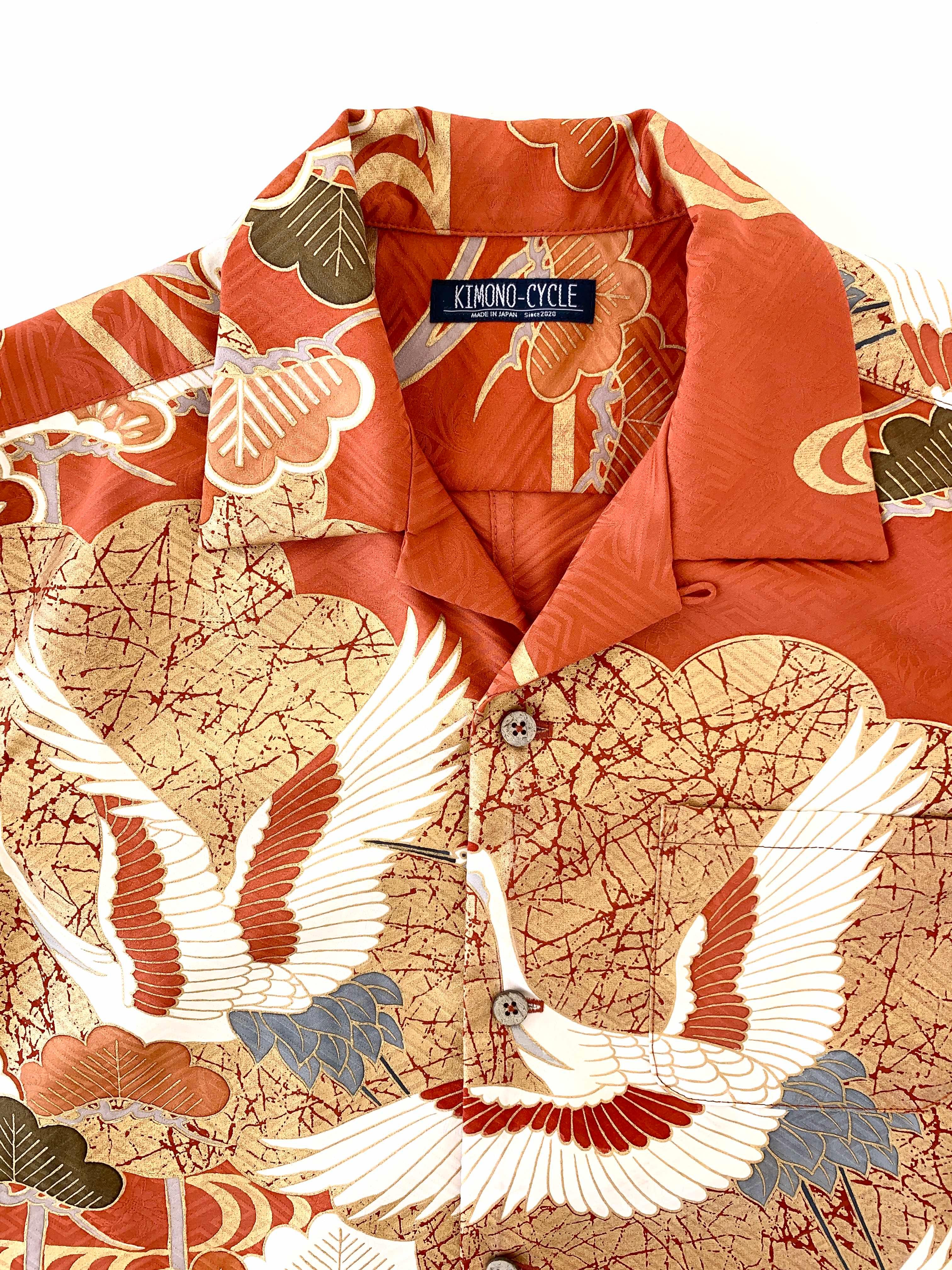 着物アロハシャツ「鶴の繋がりA」AH100186 - 着物アロハシャツ専門店｜KIMONO-CYCLE